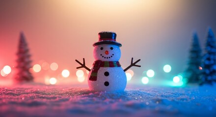 穏やか笑顔雪だるま 幻想的冬景色