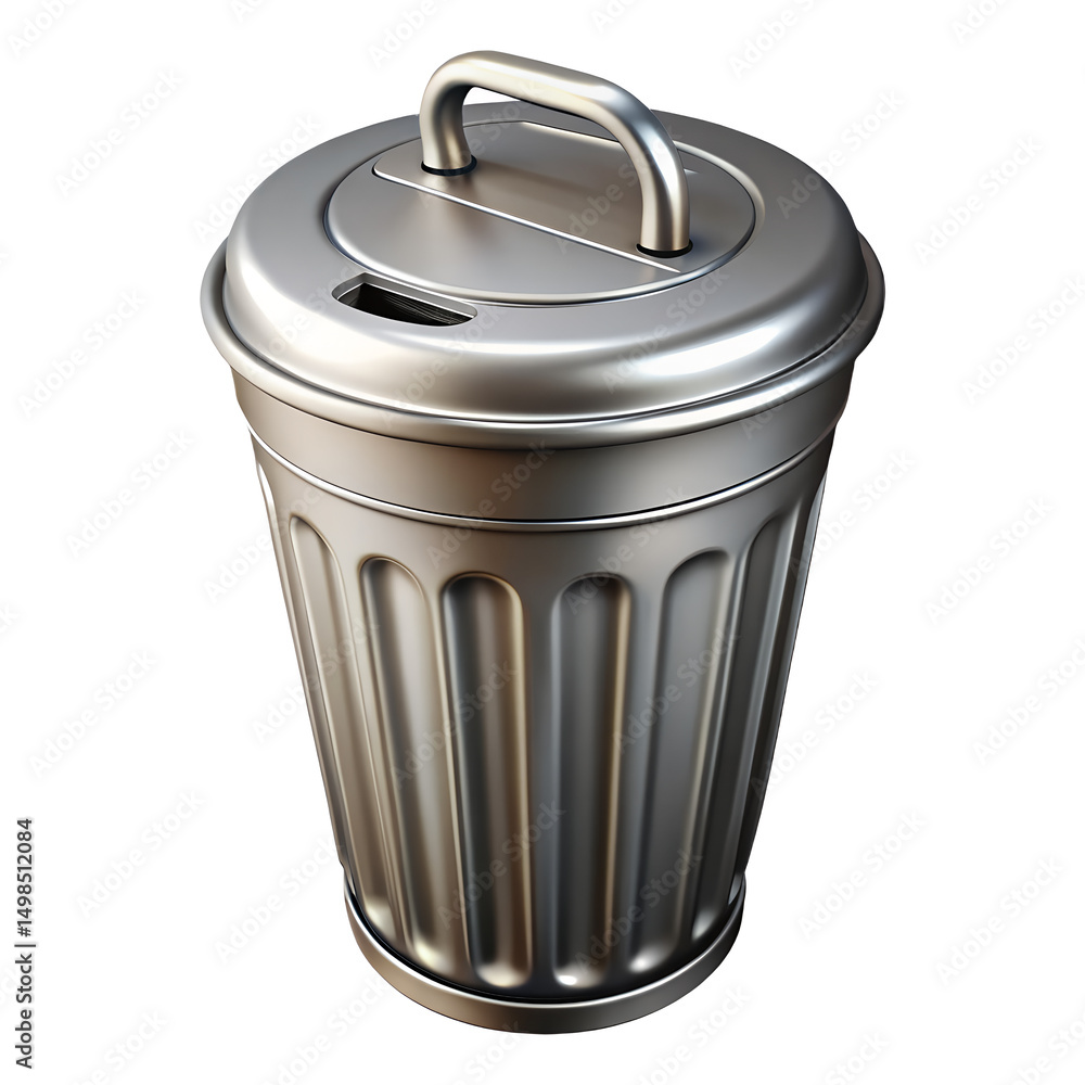 Aufkleber metallic trash can 3d render isolated on transparent background