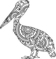 Ornate Pelican Mandala Intricate Line Art Bird Illustration