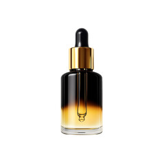 Naklejka premium Elegant Amber and Black Glass Dropper Bottle with Gold Accents