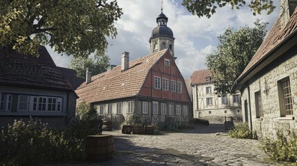 Fototapeta premium Quaint Medieval European Village Street Scene