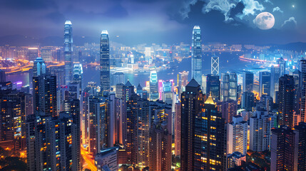 Fototapeta premium A Night view of a modern densely