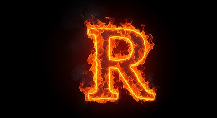 Fiery Letter R Glowing Against Dark Background