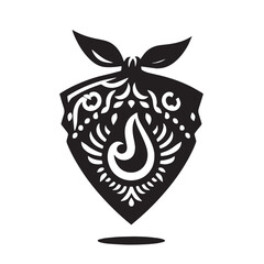 Black Color Bandana Silhouette Vector Illustration, Solid White Background. minimal vector design