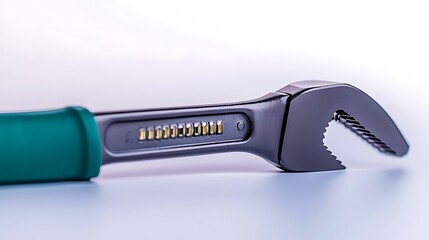 Obraz premium Close-up of an adjustable wrench showcasing its sleek design and precision engineering
