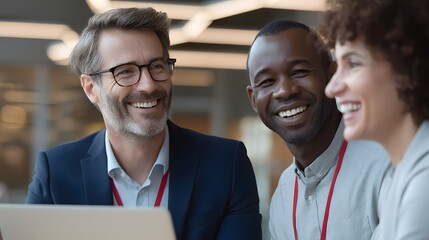 A group of professional colleagues including a manager having a collaborative discussion and brainstorming session in a modern office setting