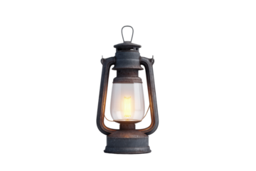 Vintage rustic lantern with glass enclosure and metal frame, cut out