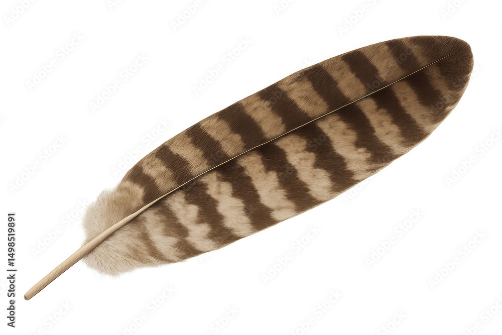 Aufkleber detailed macro shot of a brown striped feather isolated on transparent background, showcasing its in