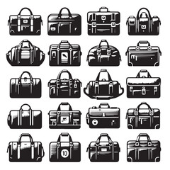 Black Color Duffel Bag Silhouette Vector Illustration, Solid White Background. minimal vector design