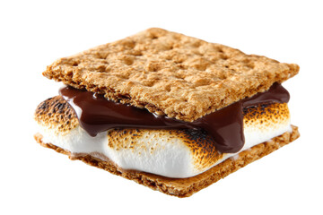 Delicious melted chocolate and marshmallow s'more on crunchy graham crackers, cut out
