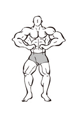 フロントラットスプレッド　ボディビル 筋肉 人物 ポーズ　線画 イラスト