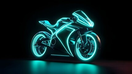 Futuristic glowing sports motorcycle on black background