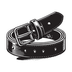 Black Color Leather Belt Silhouette Vector Illustration, Solid White Background. minimal vector design