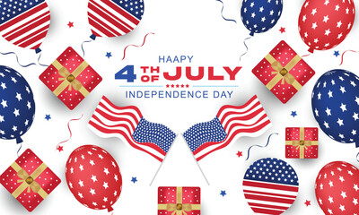 Obraz premium 4th of July banner. USA Independence Day celebration with American balloons and flag