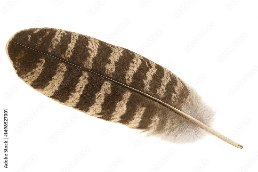 Poster detailed macro shot of a brown striped feather isolated on a transparent background, ideal for graph