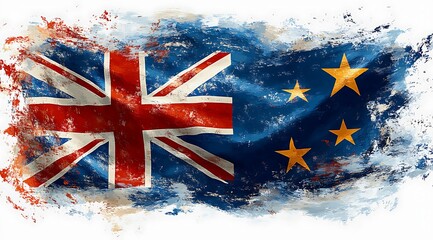 Artistic representation of the union jack flag combined with european union symbolism on a textured canvas