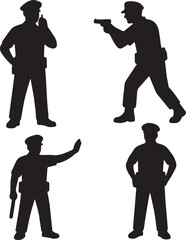 set of policeman silhouette design vector art illustration.