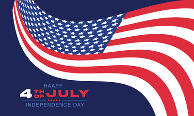 Happy 4th of July. United States Independence Day celebration banner with waving American national flag background 