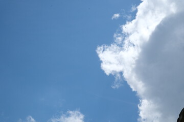 Aerial view of fluffy white clouds in beautiful blue sky
