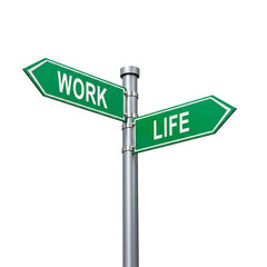 Obraz premium Work and life signpost isolated on transparent background for balance, choice, and decision making