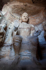 stone carving Buddha statue in Yungang Grottoes of Datong, Shanxi, China