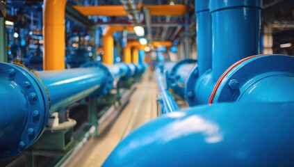 Blue pipes infrastructure in industrial setting