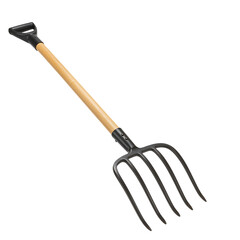 Pitchfork with wooden handle isolated on transparent background farming, gardening, agriculture.