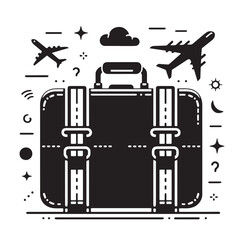 Black Color Travel Bag Silhouette Vector Illustration, Solid White Background. minimal vector design