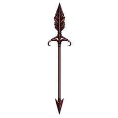 Elegant Arrow with Curved Accents in Rich Maroon Isolated on Transparent Background
