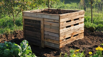 A compost bin built from old pallets.