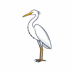 Egret Bird Perched On White