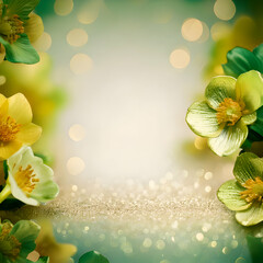 A serene floral background with soft bokeh effects and vibrant yellow flowers.