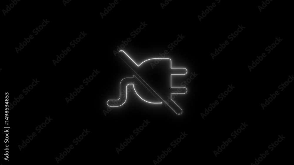 Poster animated neon sign displaying a no power symbol against a dark background