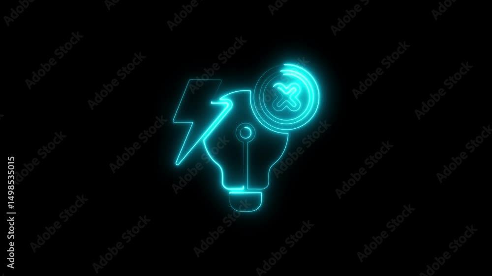 Poster abstract animated neon sign representing incorrect idea or disruption on black background