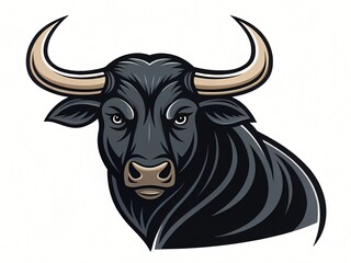 Naklejka premium Powerful Black Bull Head Illustration Strong Animal Portrait Taurus Mascot Design
