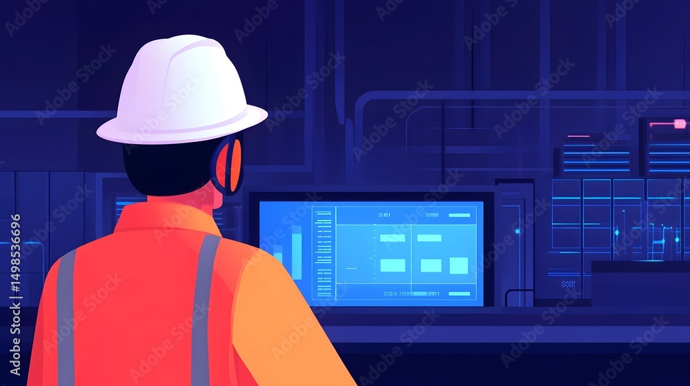 Aufkleber factory worker monitoring an ai-powered inventory management system