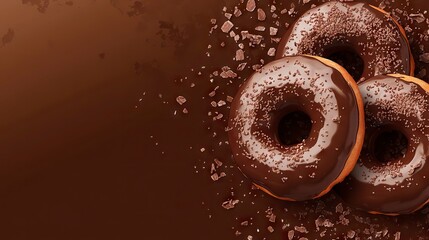 Delicious Chocolate Donuts with Sprinkles on Rich Chocolate Background