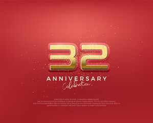 32nd anniversary in luxurious gold color. glitter vector premium. Premium vector for poster, banner, celebration greeting.