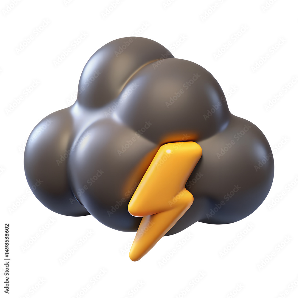Poster 3d render of a storm cloud with lightning bolt isolated on transparent background