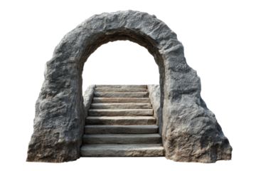 Ancient stone archway with steps leading upward, cut out