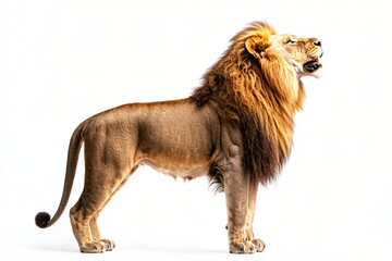 Obraz premium Majestic Male Lion Profile Powerful African Wildlife Studio Shot on White Background