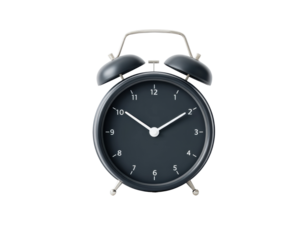 Classic black vintage alarm clock with bell design showing 10:10 time, cut out