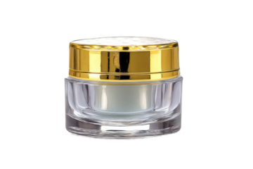 Luxurious gold-capped glass jar of beauty cream for skincare and cosmetics, cut out
