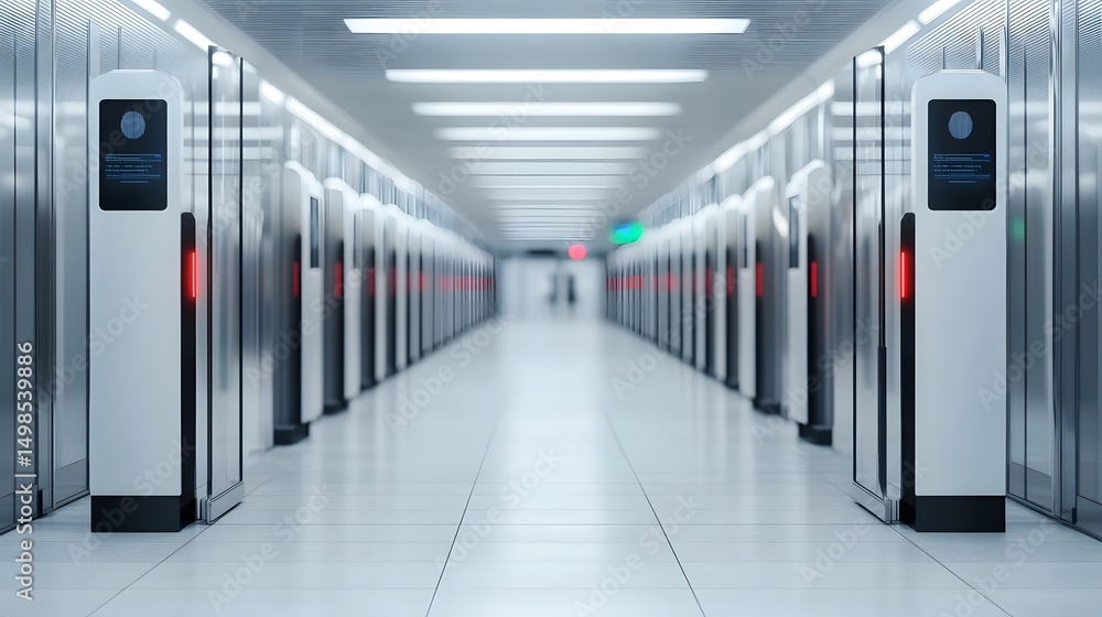 Poster highly-secure hallway with advanced access control technology