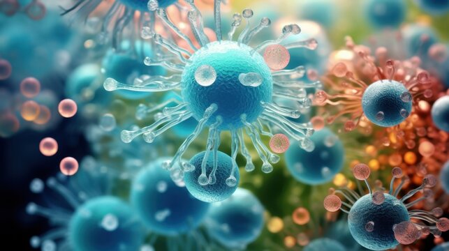 Cell abstract concept. Microorganisms under microscope 