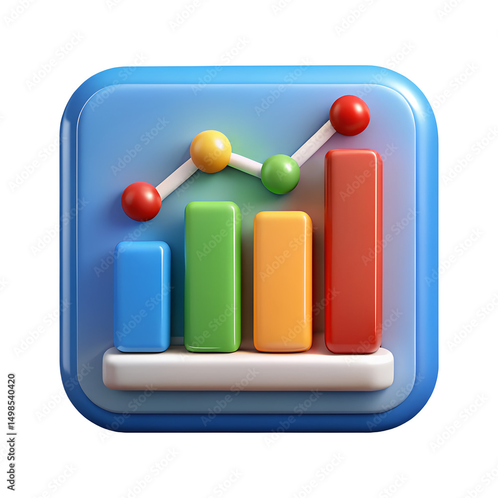 Poster colorful 3d bar chart icon app button isolated on transparent background