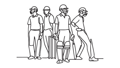 Continuous one single minimal line drawing cricket player