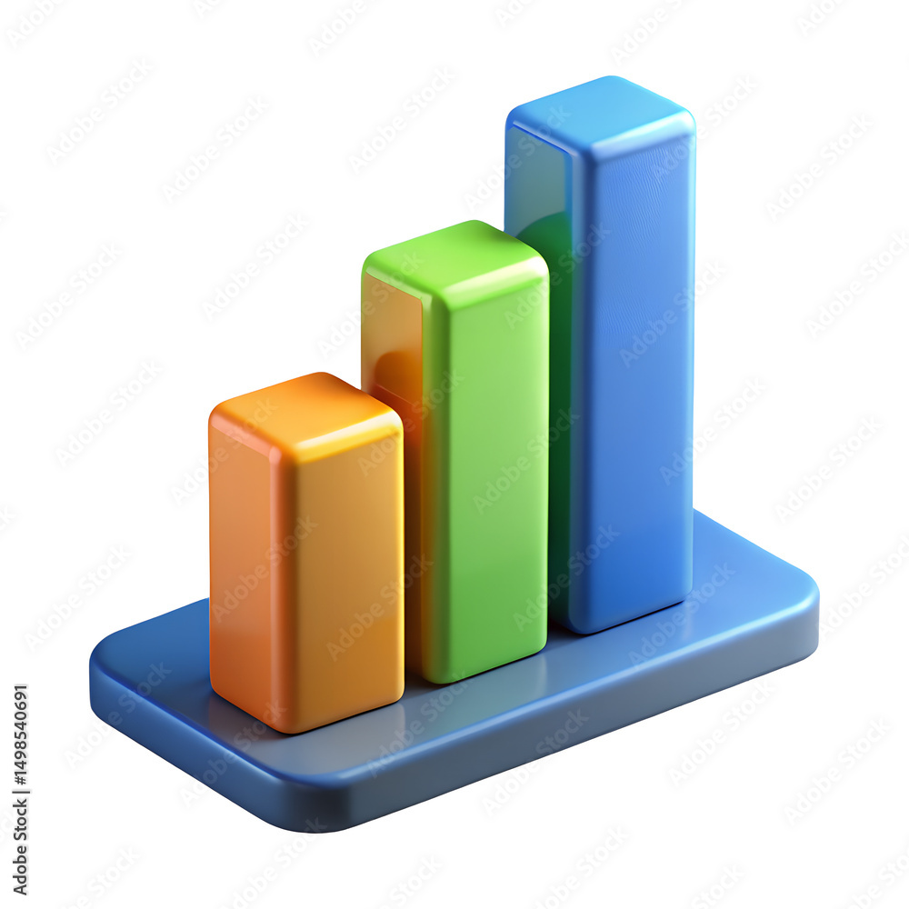 Poster 3d colorful bar graph chart icon isolated on transparent background