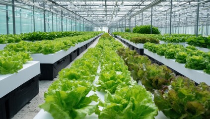 Lettuce growing in a greenhouse indoors