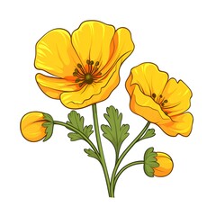 Naklejka premium Vibrant Illustration of a Beautiful Yellow Buttercup Flower for Creative Design Projects